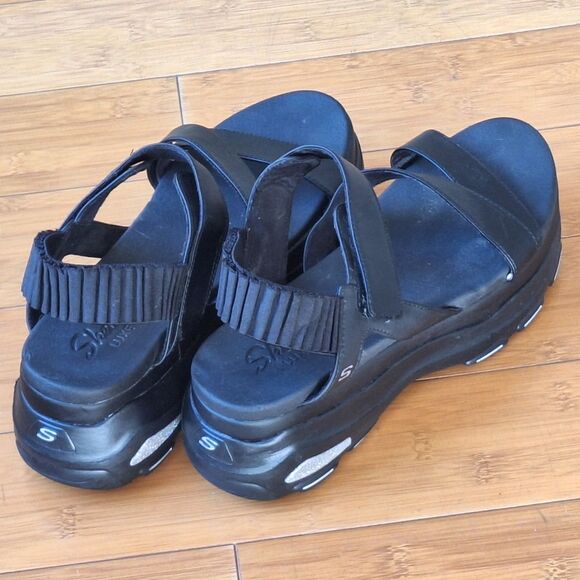 Skechers Cloud Ultra Platform Sandals 10 Black Chunky Strappy Comfort Shoe - Picture 5 of 16